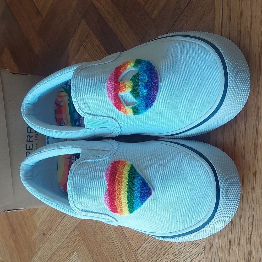 NIB unisex Sperry Stripper II PRIDE canvas slip-ons.